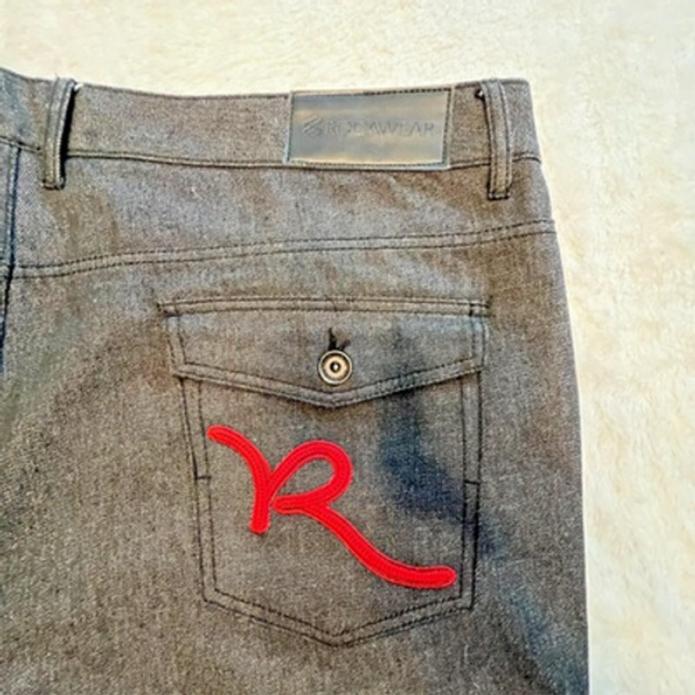Rocawear Jeans 48x31 Classic Fit BLACK Embroidered Flap Pockets Y2k Baggy Wide - Picture 3 of 10